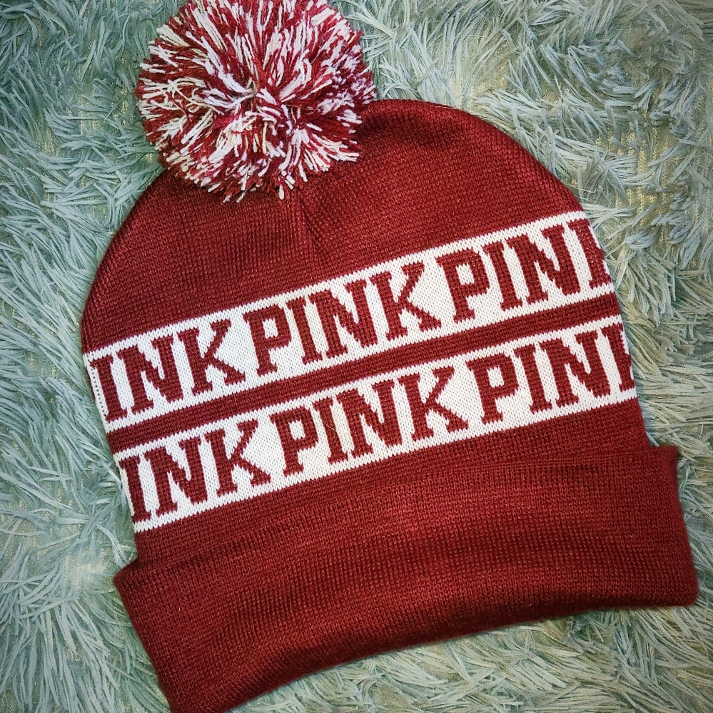 Victoria Secret Pink Knit Beanie Maroon